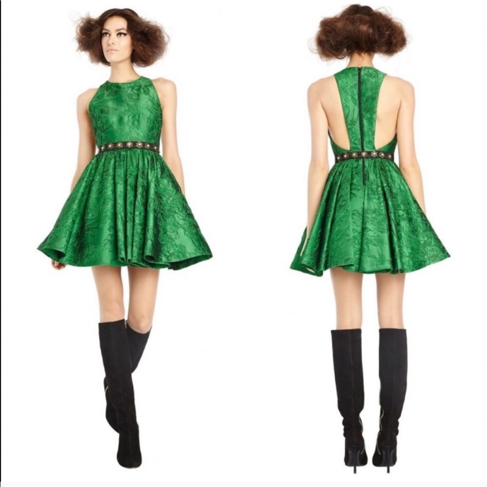 Alice + Olivia “Tevin” emerald jacquard dress 2